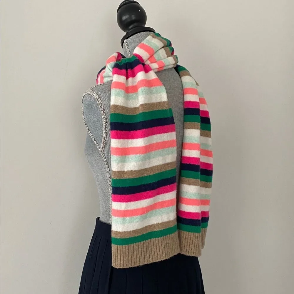 J. Crew Factory Extra Soft Yarn Striped Scarf Long Multicolor Colorful Preppy